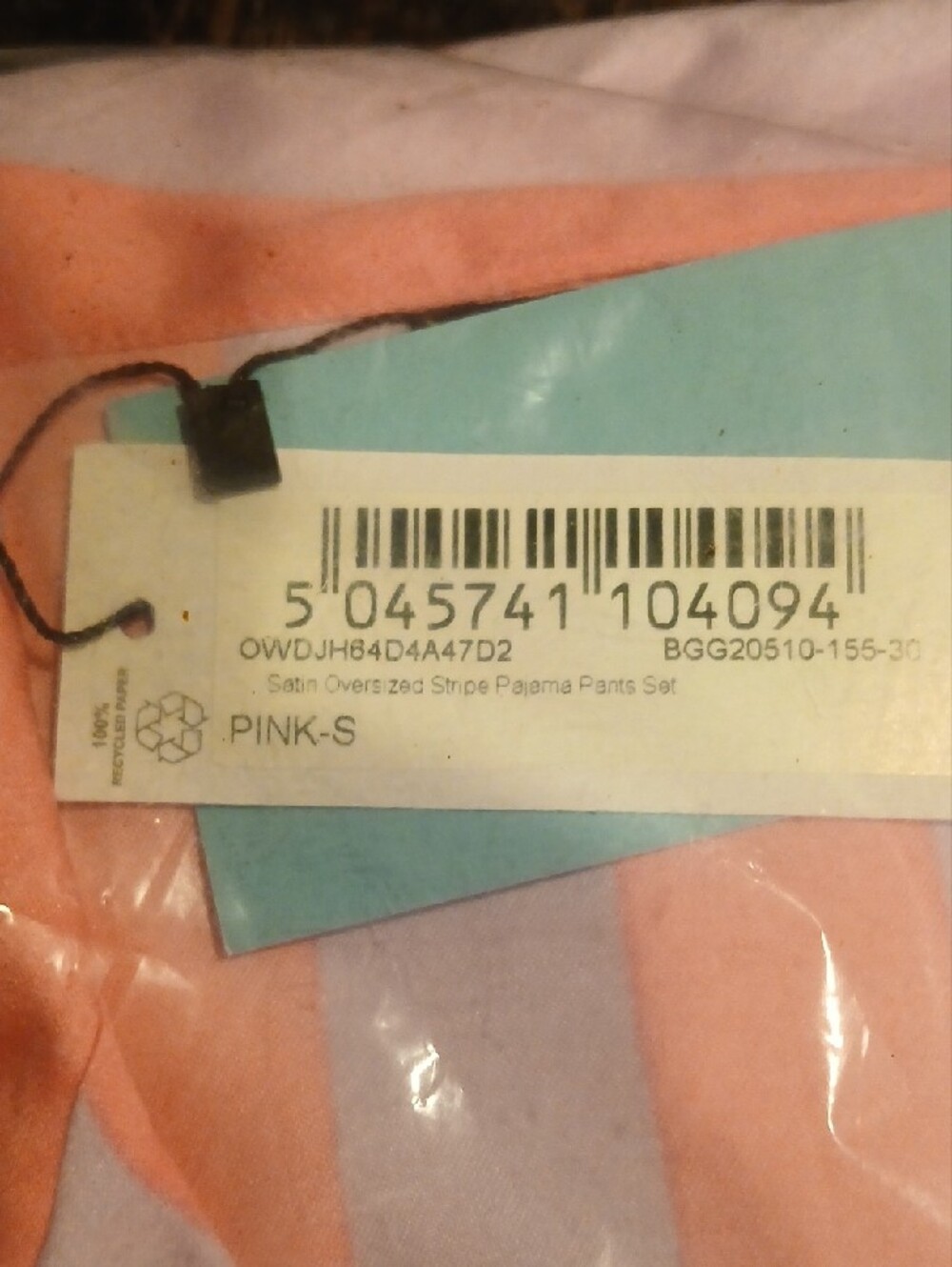 NastyGal Satin Oversized Stripe Pajama Pants Set (Pink, Small) - Picture 2 of 5
